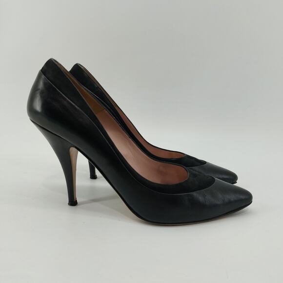 Salvatore Ferragamo Black Pumps Suede Trimmed Leather 8 B - Picture 4 of 12